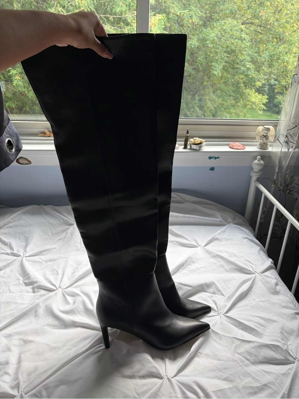 Call it Spring Black Leather High Pointed Toe Heeled Boots - Picture 2 of 9